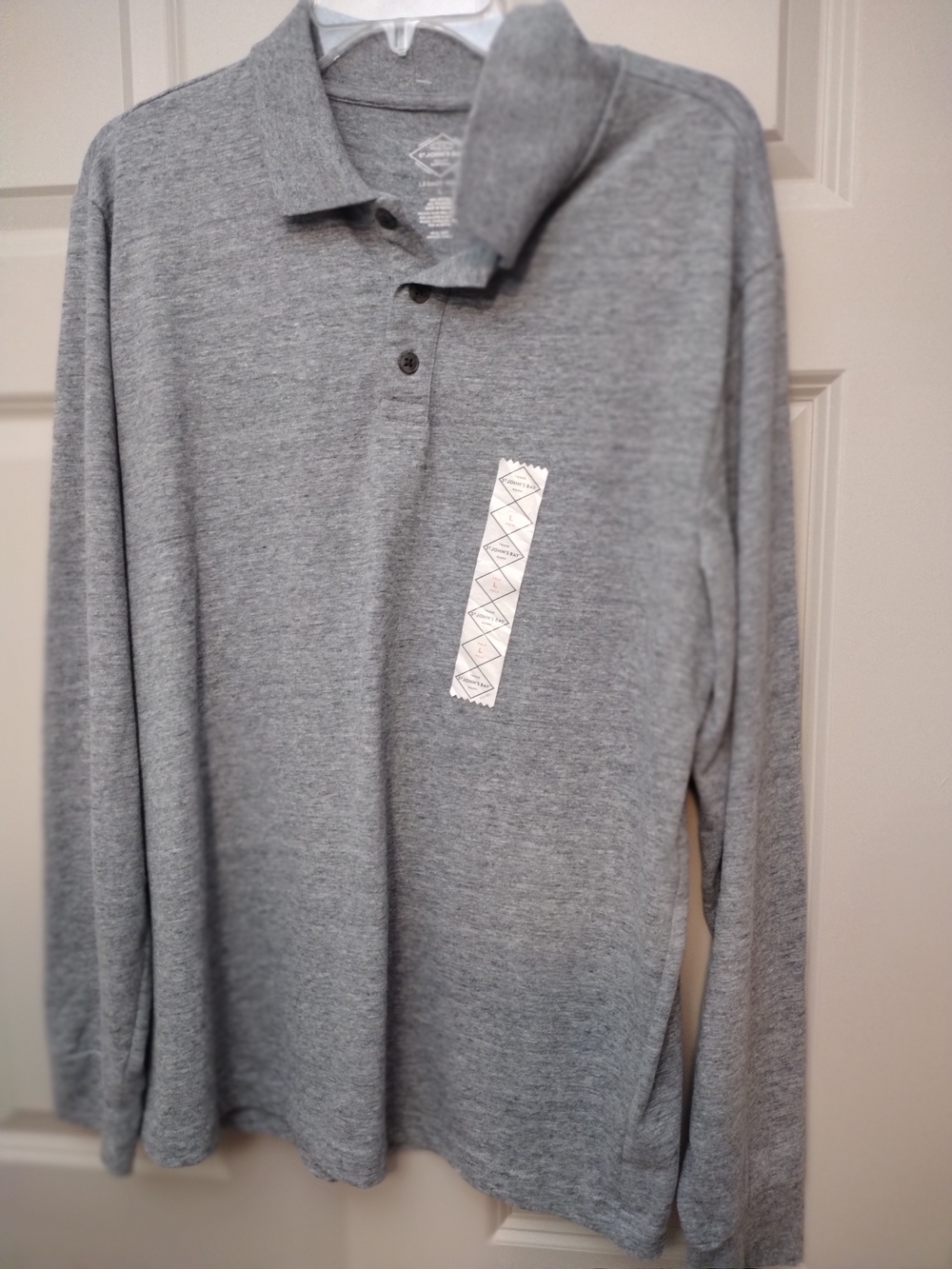 St. John's Bay Men's Light Gray Long-Sleeve Polo